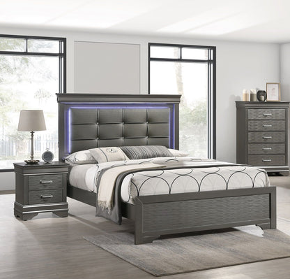 Modern Grey Transitional Wooden Nightstand Bedside Table 2x Drawers Bedroom Furniture image 8