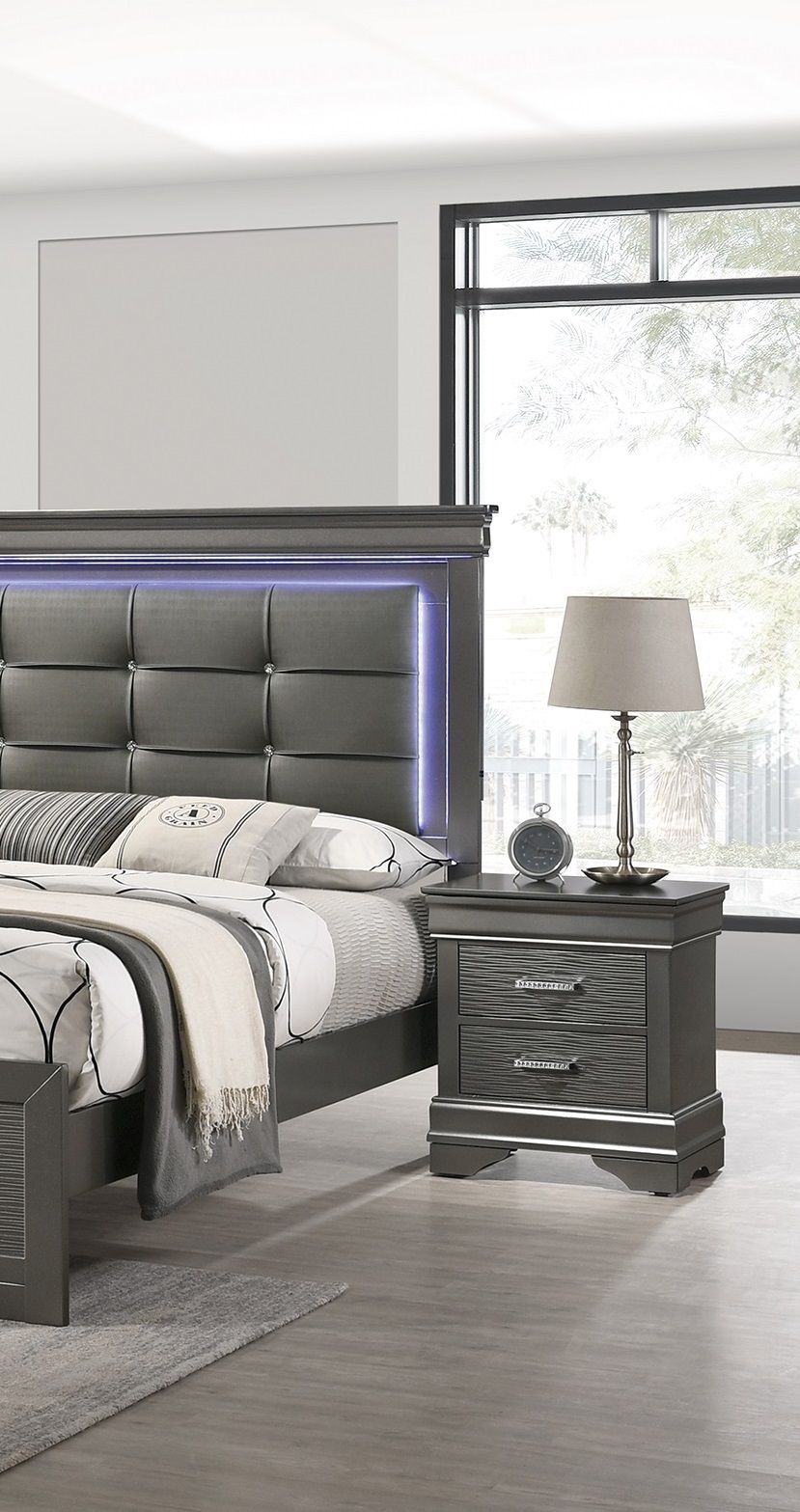 Modern Grey Transitional Wooden Nightstand Bedside Table 2x Drawers Bedroom Furniture image 2