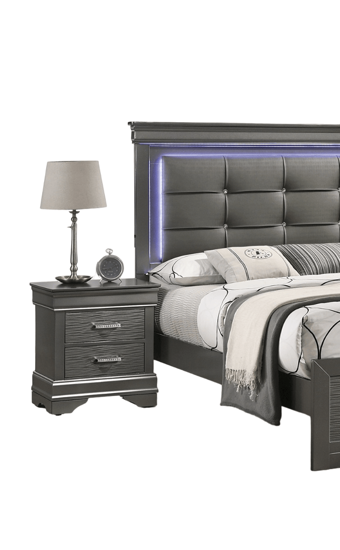 Modern Grey Transitional Wooden Nightstand Bedside Table 2x Drawers Bedroom Furniture image 7