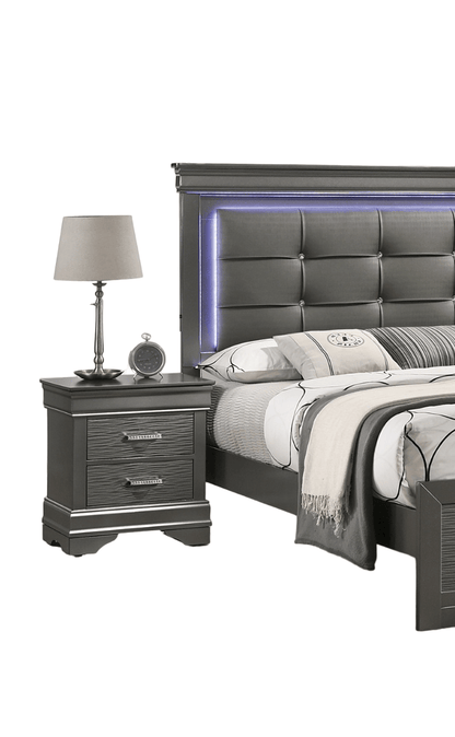 Modern Grey Transitional Wooden Nightstand Bedside Table 2x Drawers Bedroom Furniture image 7