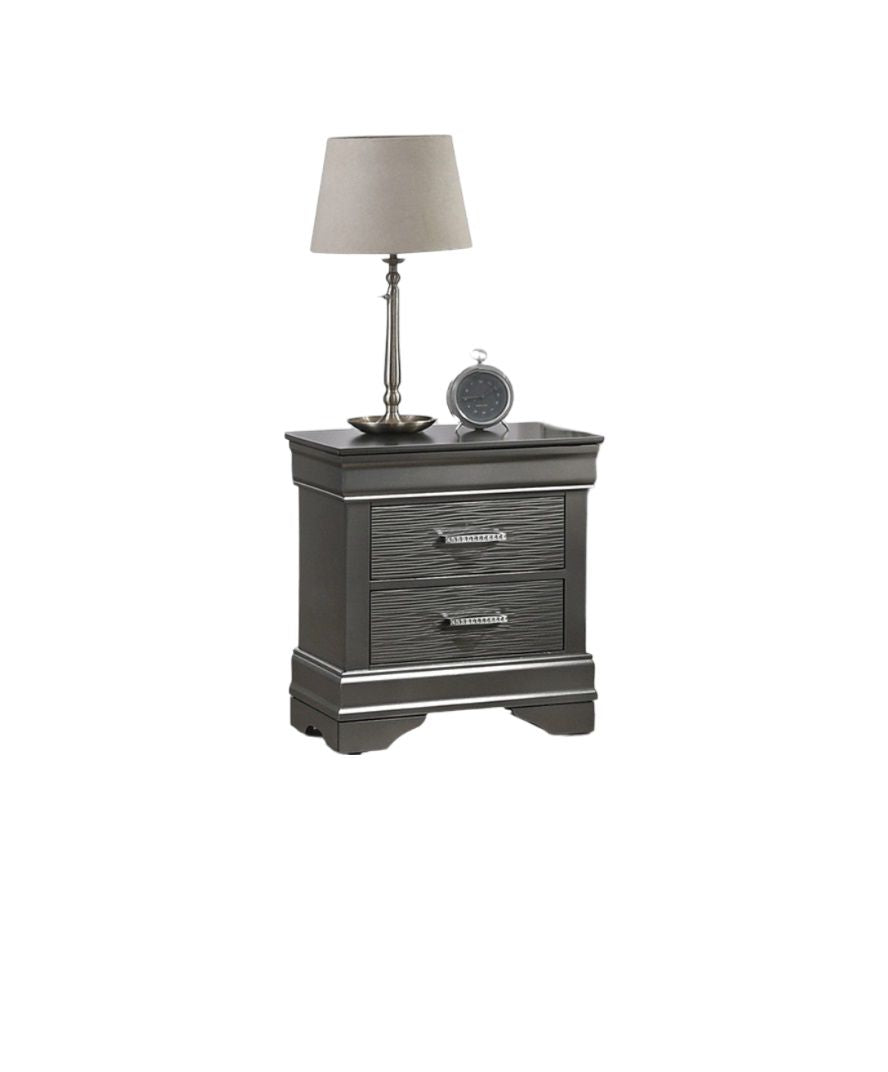 Modern Grey Transitional Wooden Nightstand Bedside Table 2x Drawers Bedroom Furniture image 3