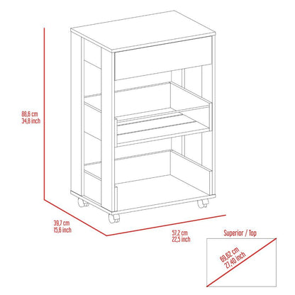 Modern Kitchen Cart 35" H, Four Casters, Three Shelves, White / Dark Walnut image 5