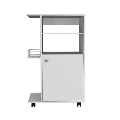 Modern Kitchen Cart 39" H, Single Door Cabinet, Four Wheels, One Side Shelf, White image 3