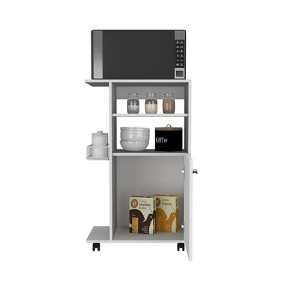 Modern Kitchen Cart 39" H, Single Door Cabinet, Four Wheels, One Side Shelf, White image 5