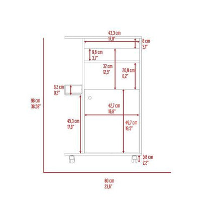 Modern Kitchen Cart 39" H, Single Door Cabinet, Four Wheels, One Side Shelf, White image 7