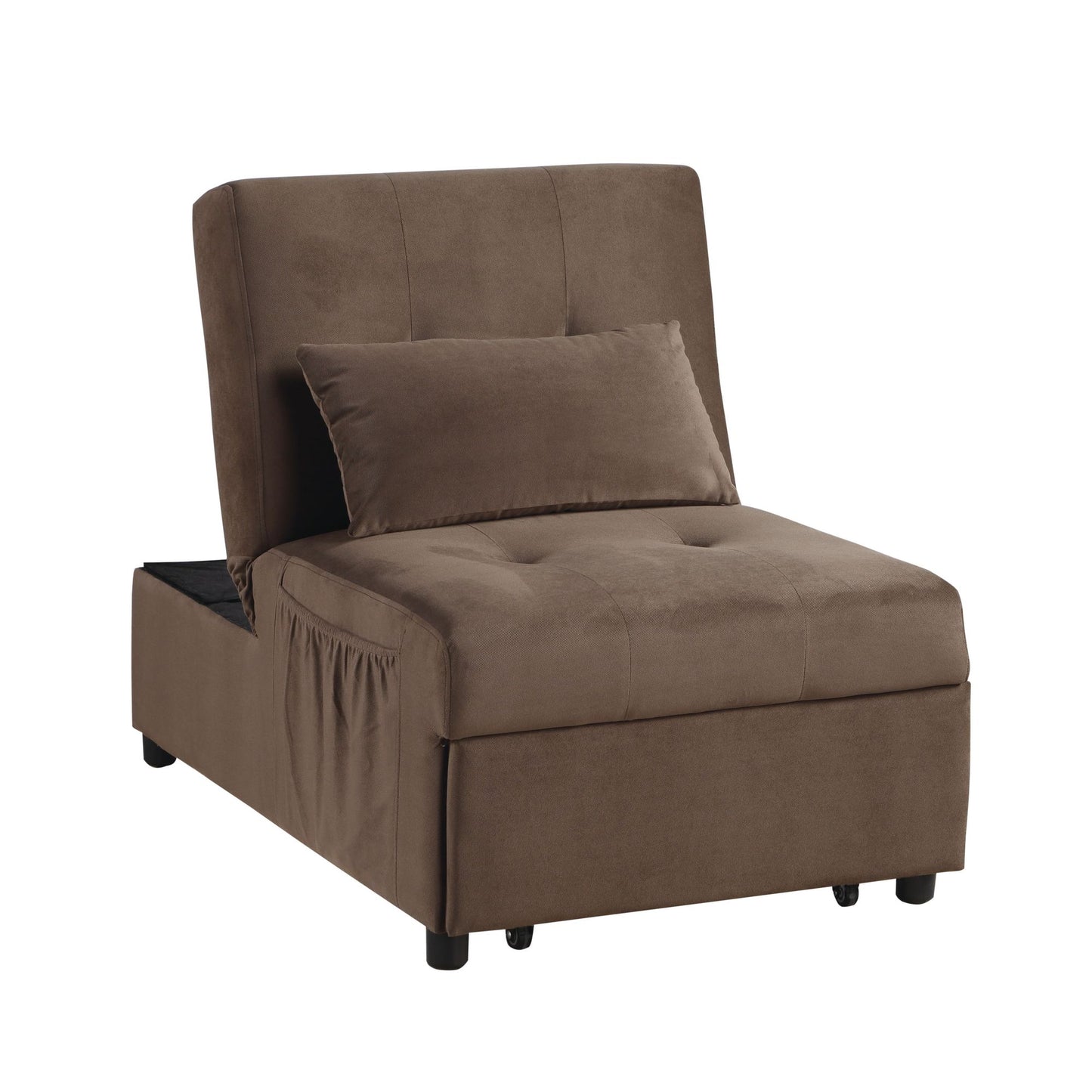 Modern Lift Top Storage Bench with Pull-out Bed 1pc Brown Velvet Tufted Solid Wood Furniture image 8
