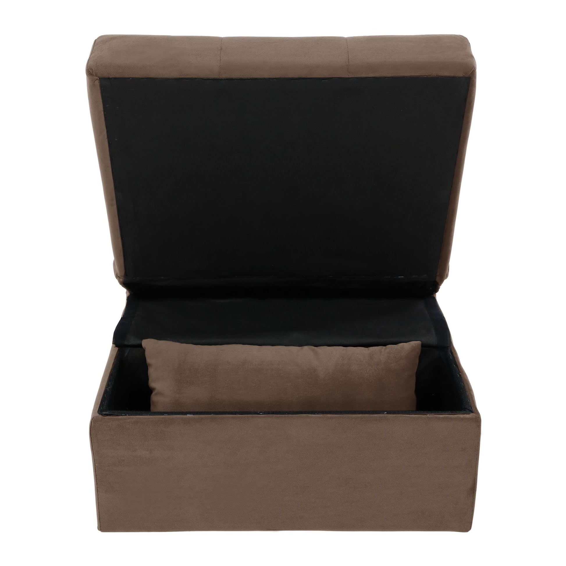 Modern Lift Top Storage Bench with Pull-out Bed 1pc Brown Velvet Tufted Solid Wood Furniture image 9