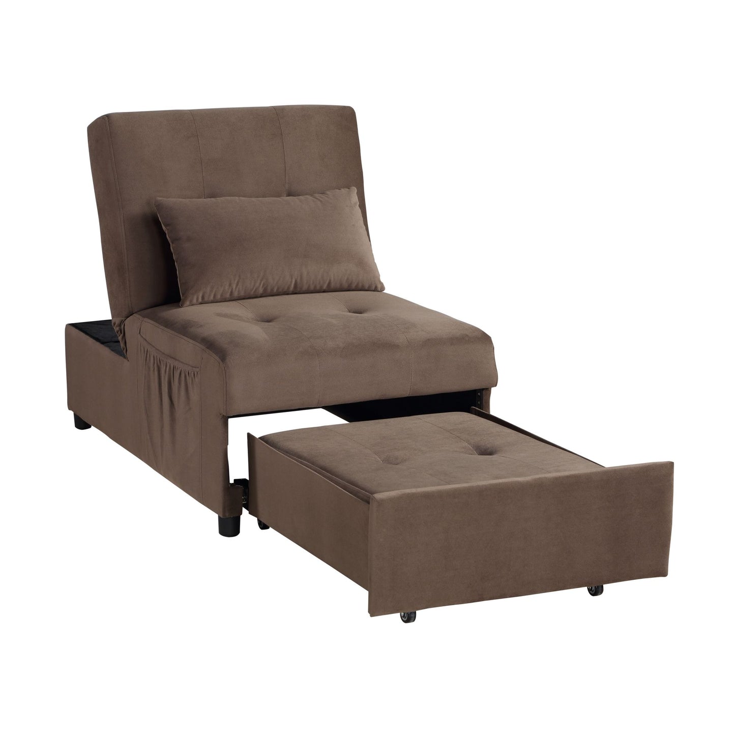 Modern Lift Top Storage Bench with Pull-out Bed 1pc Brown Velvet Tufted Solid Wood Furniture image 7