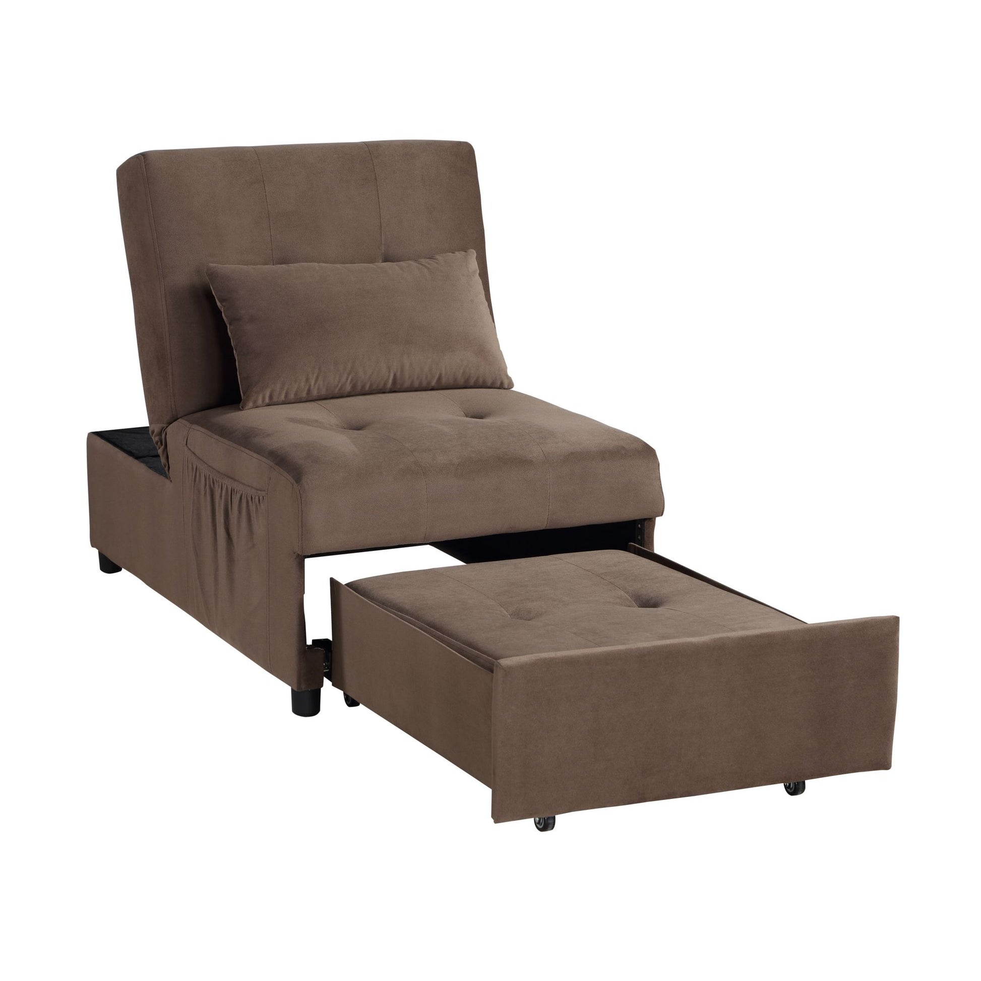 Modern Lift Top Storage Bench with Pull-out Bed 1pc Brown Velvet Tufted Solid Wood Furniture image 7