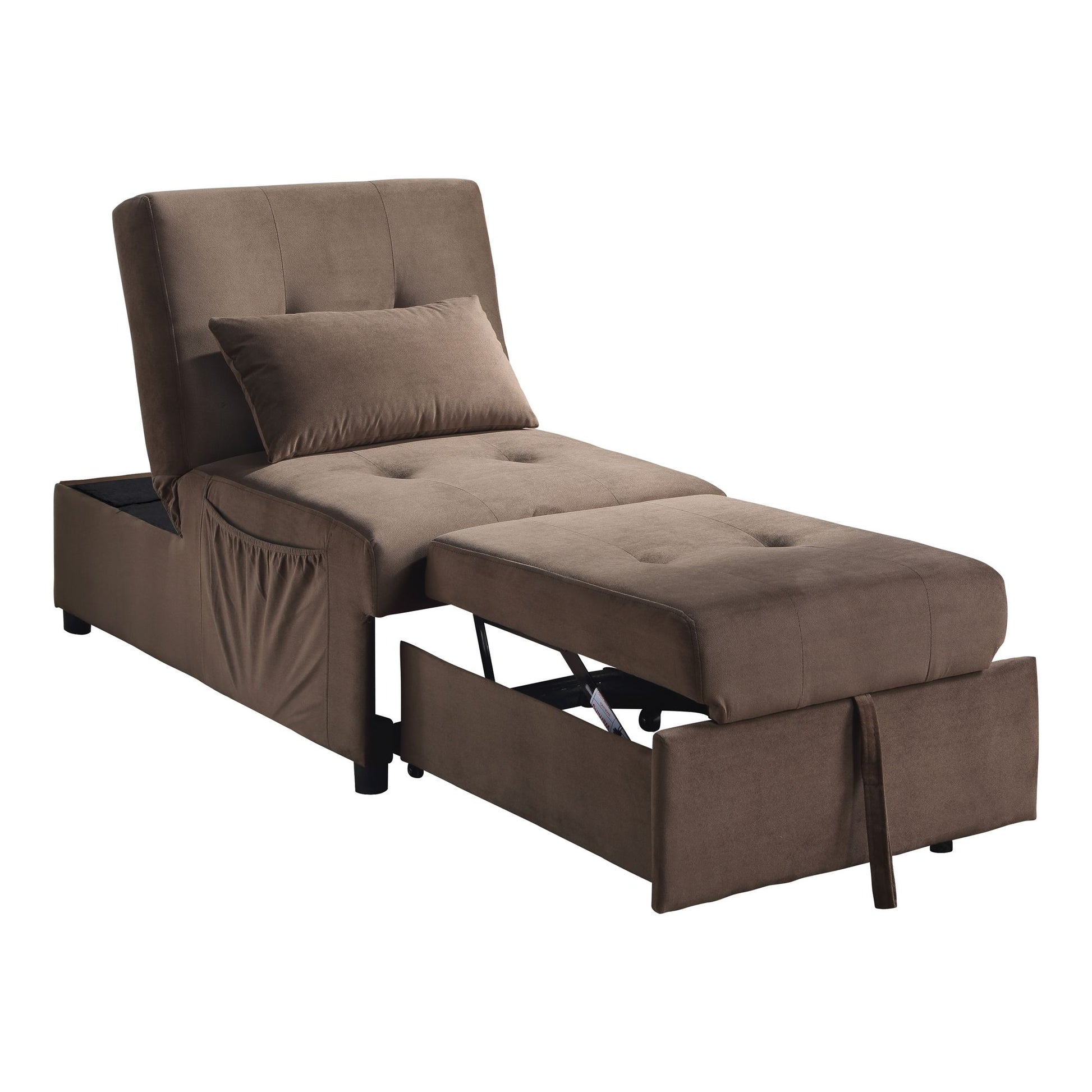 Modern Lift Top Storage Bench with Pull-out Bed 1pc Brown Velvet Tufted Solid Wood Furniture image 6
