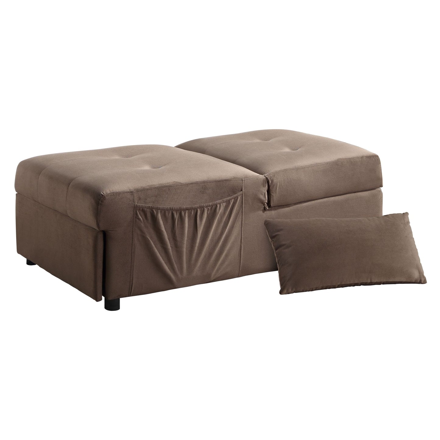Modern Lift Top Storage Bench with Pull-out Bed 1pc Brown Velvet Tufted Solid Wood Furniture image 3