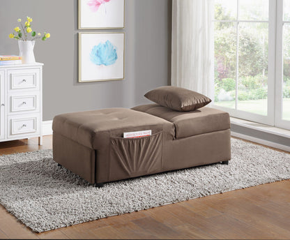 Modern Lift Top Storage Bench with Pull-out Bed 1pc Brown Velvet Tufted Solid Wood Furniture image 2