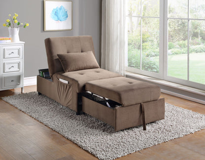 Modern Lift Top Storage Bench with Pull-out Bed 1pc Brown Velvet Tufted Solid Wood Furniture image 1