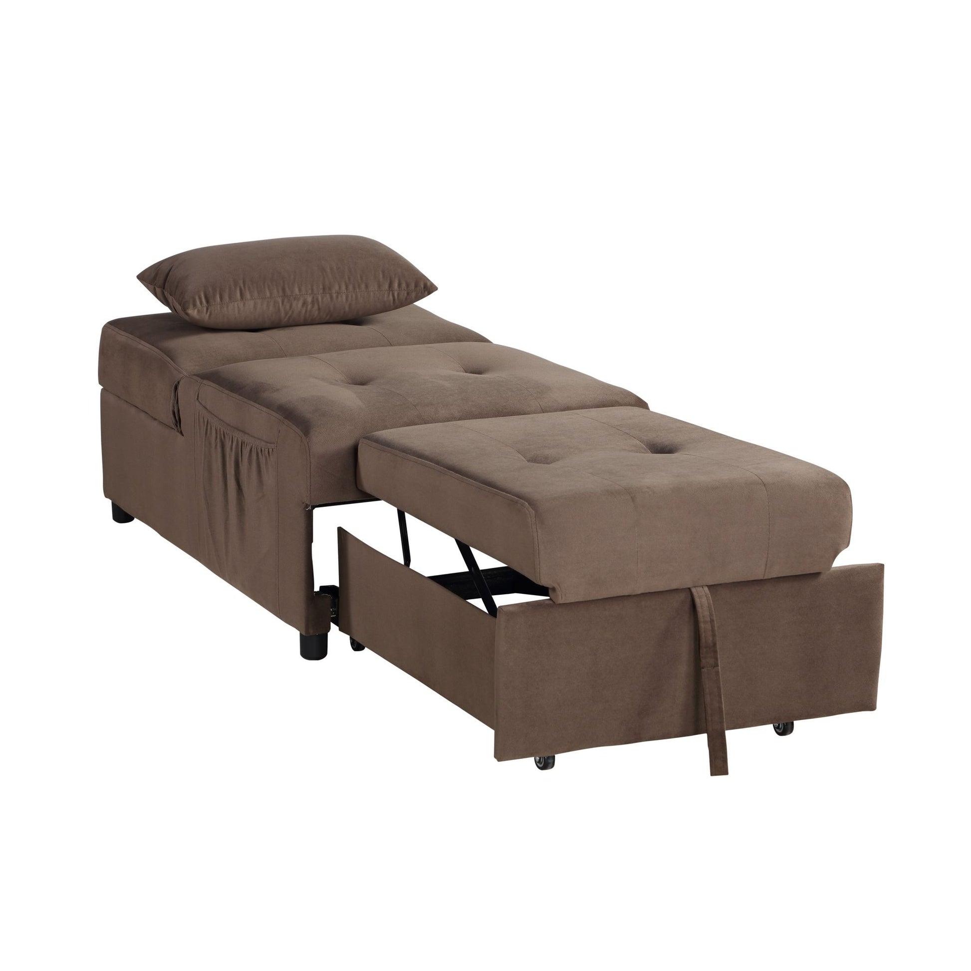 Modern Lift Top Storage Bench with Pull-out Bed 1pc Brown Velvet Tufted Solid Wood Furniture image 5