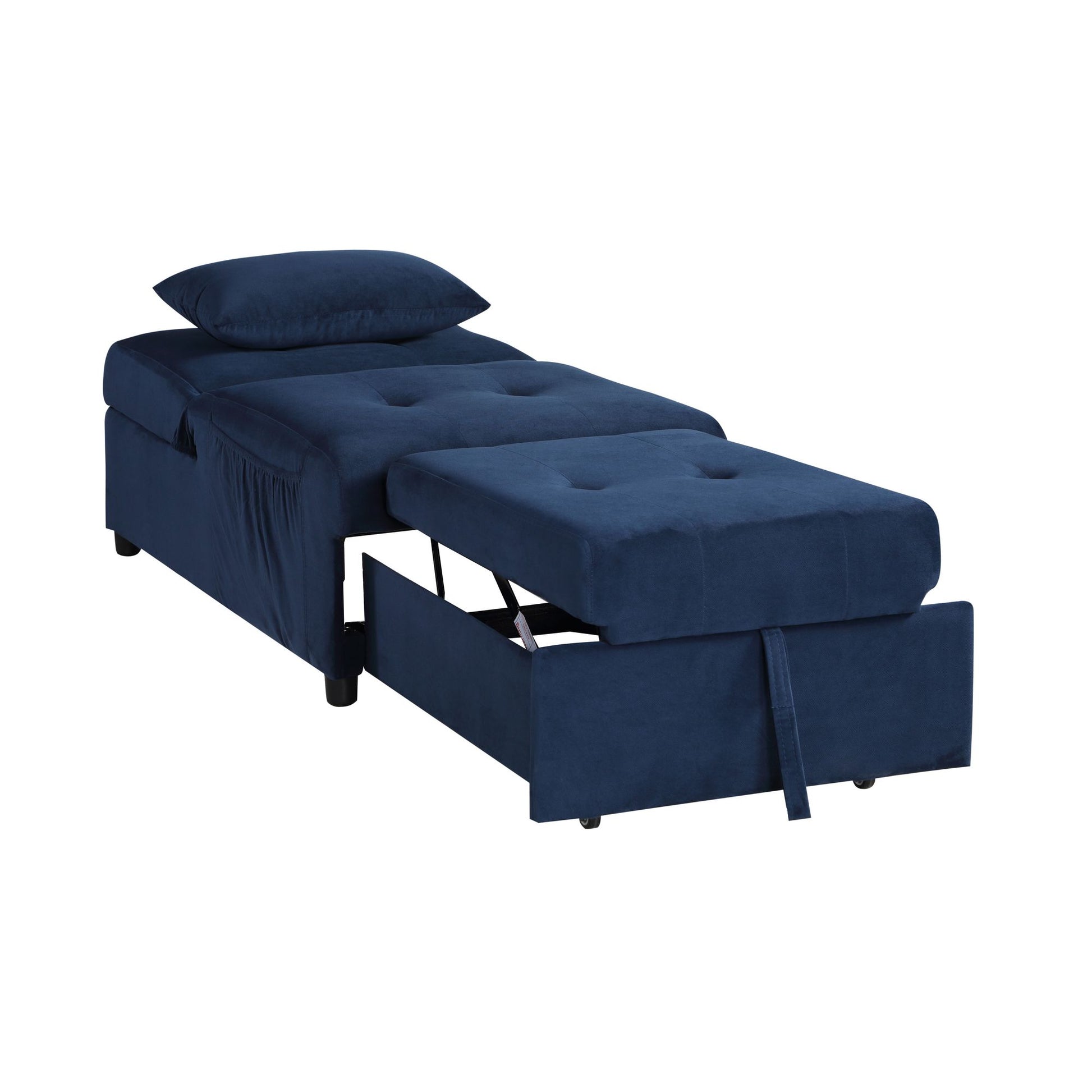 Modern Lift Top Storage Bench with Pull-out Bed 1pc Dark Blue Velvet Tufted Solid Wood Furniture image 5