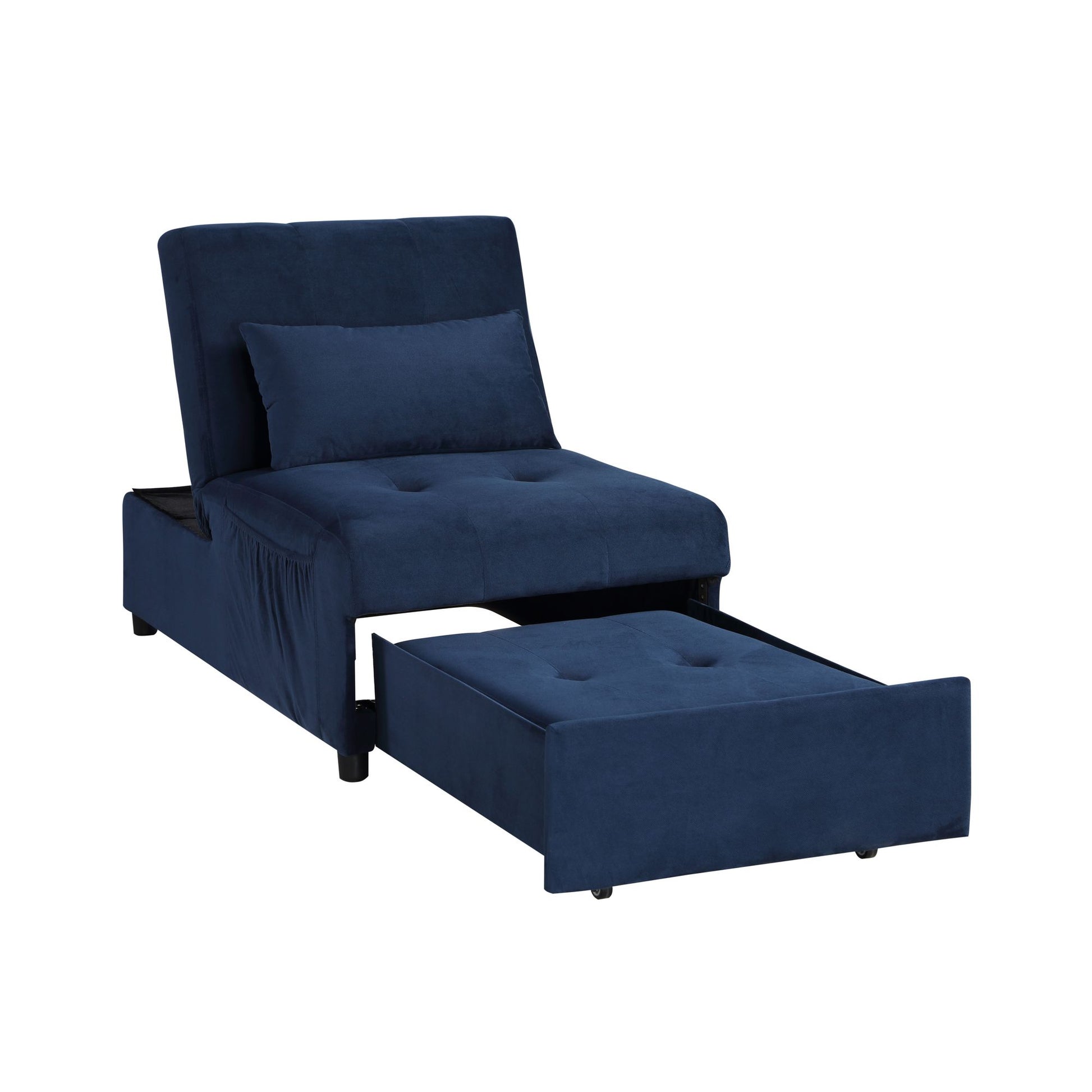 Modern Lift Top Storage Bench with Pull-out Bed 1pc Dark Blue Velvet Tufted Solid Wood Furniture image 6
