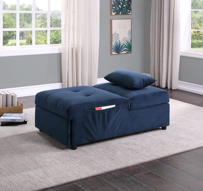 Modern Lift Top Storage Bench with Pull-out Bed 1pc Dark Blue Velvet Tufted Solid Wood Furniture image 1