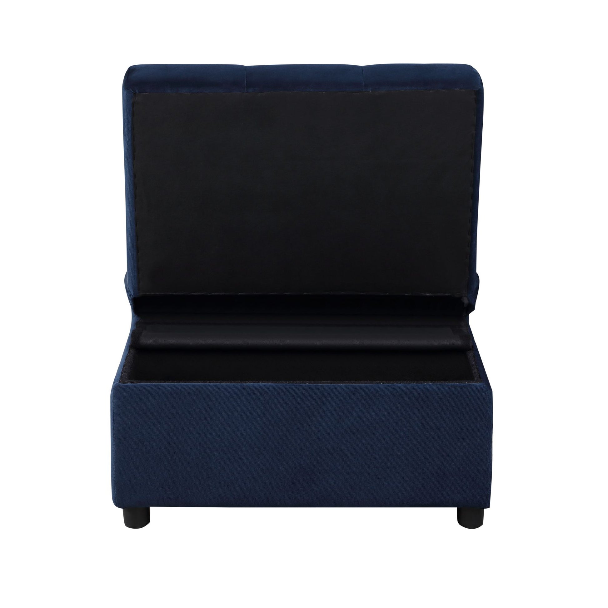 Modern Lift Top Storage Bench with Pull-out Bed 1pc Dark Blue Velvet Tufted Solid Wood Furniture image 8