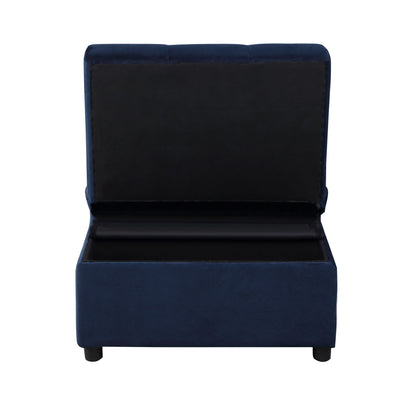 Modern Lift Top Storage Bench with Pull-out Bed 1pc Dark Blue Velvet Tufted Solid Wood Furniture image 8