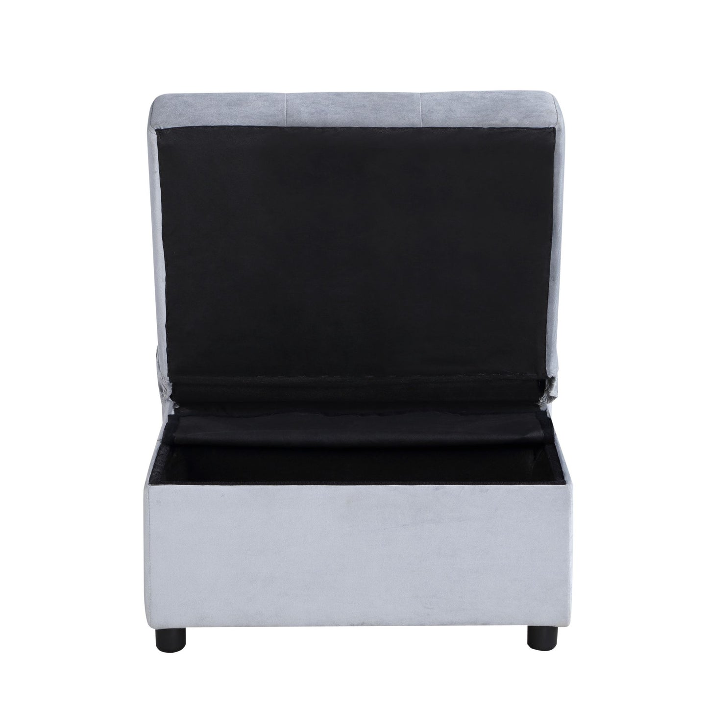 Modern Lift Top Storage Bench with Pull-out Bed 1pc Gray Velvet Tufted Solid Wood Furniture Convertible Chair image 4