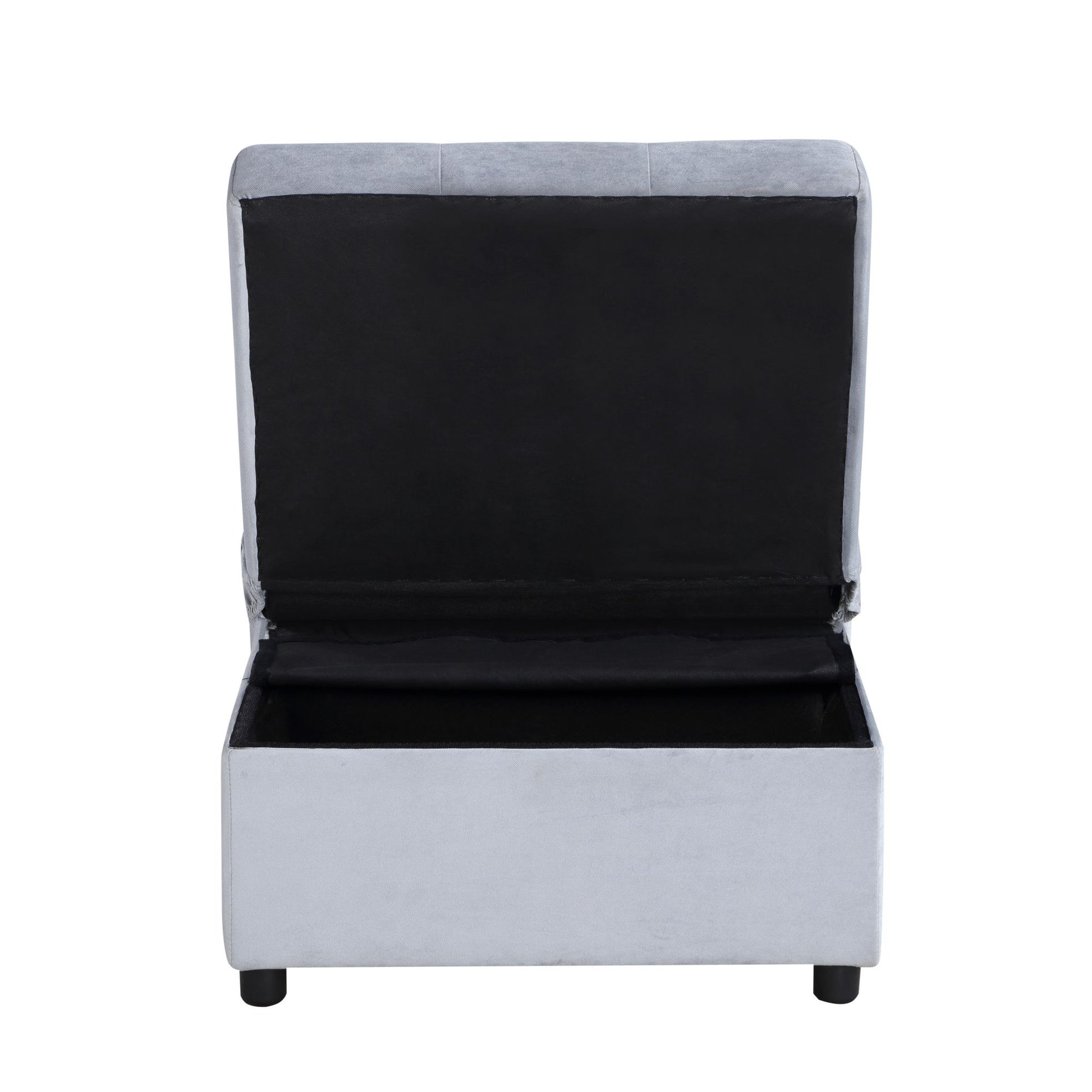 Modern Lift Top Storage Bench with Pull-out Bed 1pc Gray Velvet Tufted Solid Wood Furniture Convertible Chair image 4