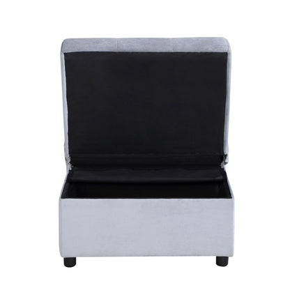 Modern Lift Top Storage Bench with Pull-out Bed 1pc Gray Velvet Tufted Solid Wood Furniture Convertible Chair image 4
