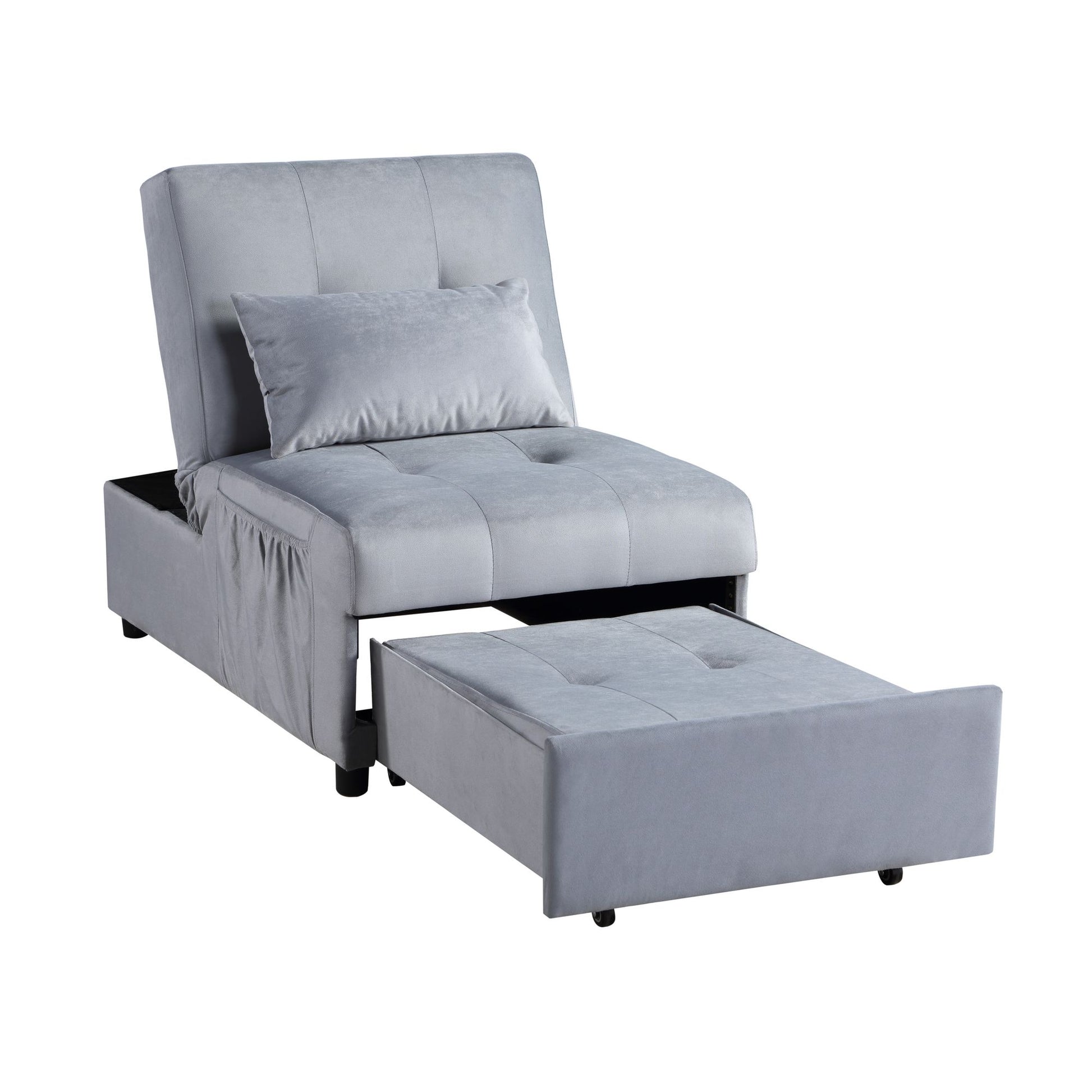 Modern Lift Top Storage Bench with Pull-out Bed 1pc Gray Velvet Tufted Solid Wood Furniture Convertible Chair image 7