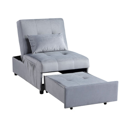 Modern Lift Top Storage Bench with Pull-out Bed 1pc Gray Velvet Tufted Solid Wood Furniture Convertible Chair image 7