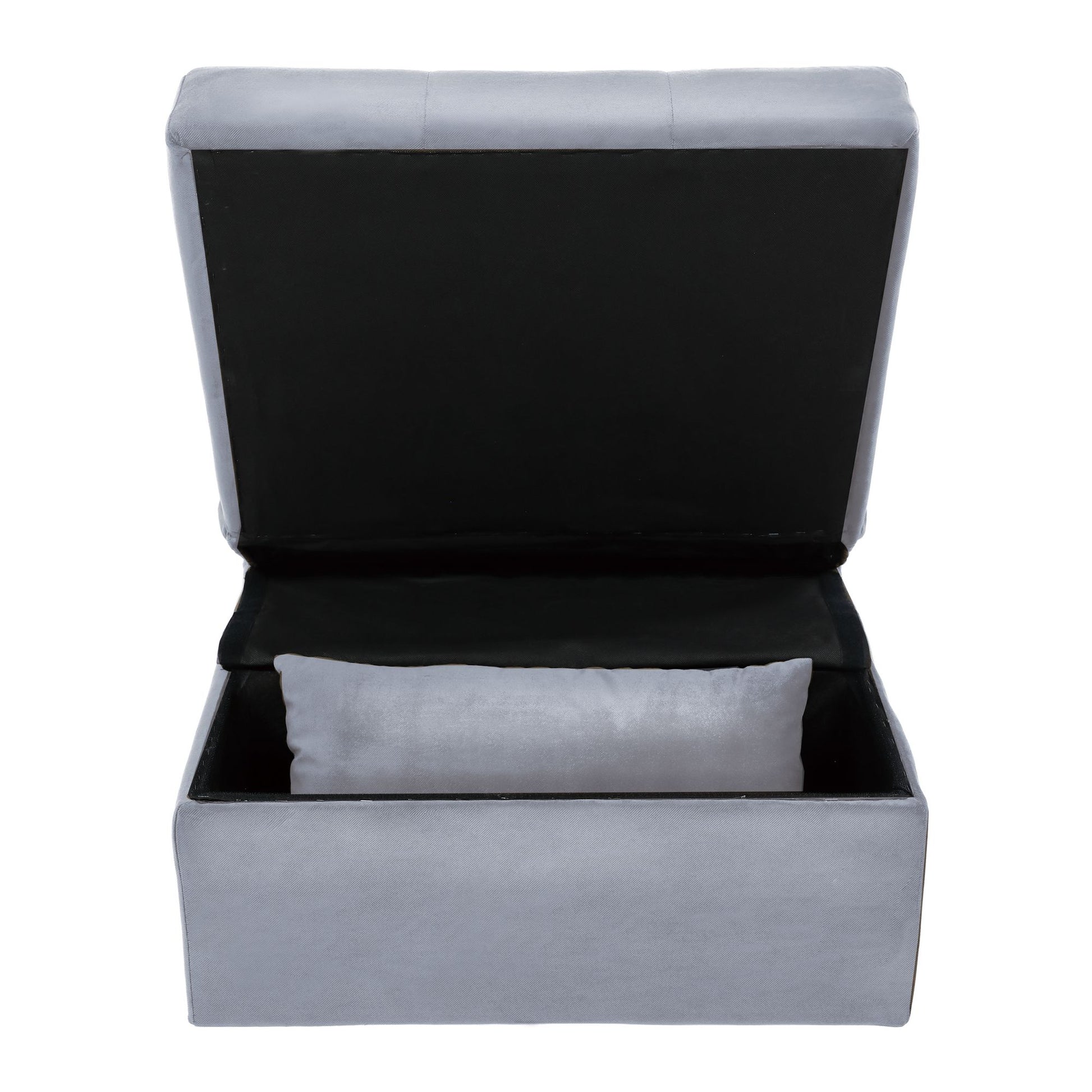 Modern Lift Top Storage Bench with Pull-out Bed 1pc Gray Velvet Tufted Solid Wood Furniture Convertible Chair image 9