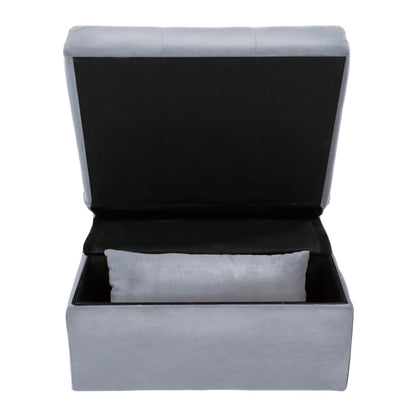 Modern Lift Top Storage Bench with Pull-out Bed 1pc Gray Velvet Tufted Solid Wood Furniture Convertible Chair image 9
