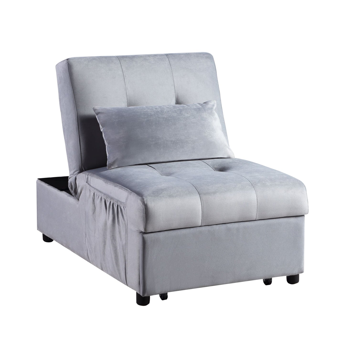 Modern Lift Top Storage Bench with Pull-out Bed 1pc Gray Velvet Tufted Solid Wood Furniture Convertible Chair image 8