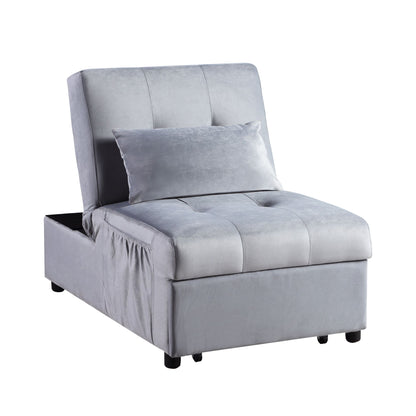 Modern Lift Top Storage Bench with Pull-out Bed 1pc Gray Velvet Tufted Solid Wood Furniture Convertible Chair image 8