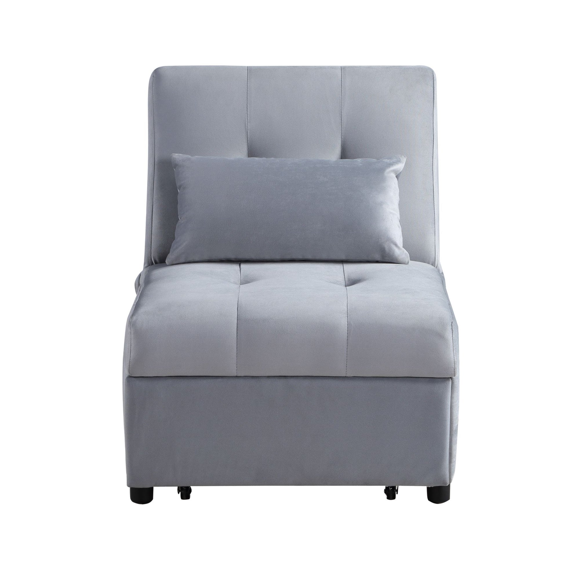 Modern Lift Top Storage Bench with Pull-out Bed 1pc Gray Velvet Tufted Solid Wood Furniture Convertible Chair image 3