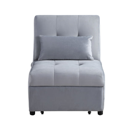 Modern Lift Top Storage Bench with Pull-out Bed 1pc Gray Velvet Tufted Solid Wood Furniture Convertible Chair image 3