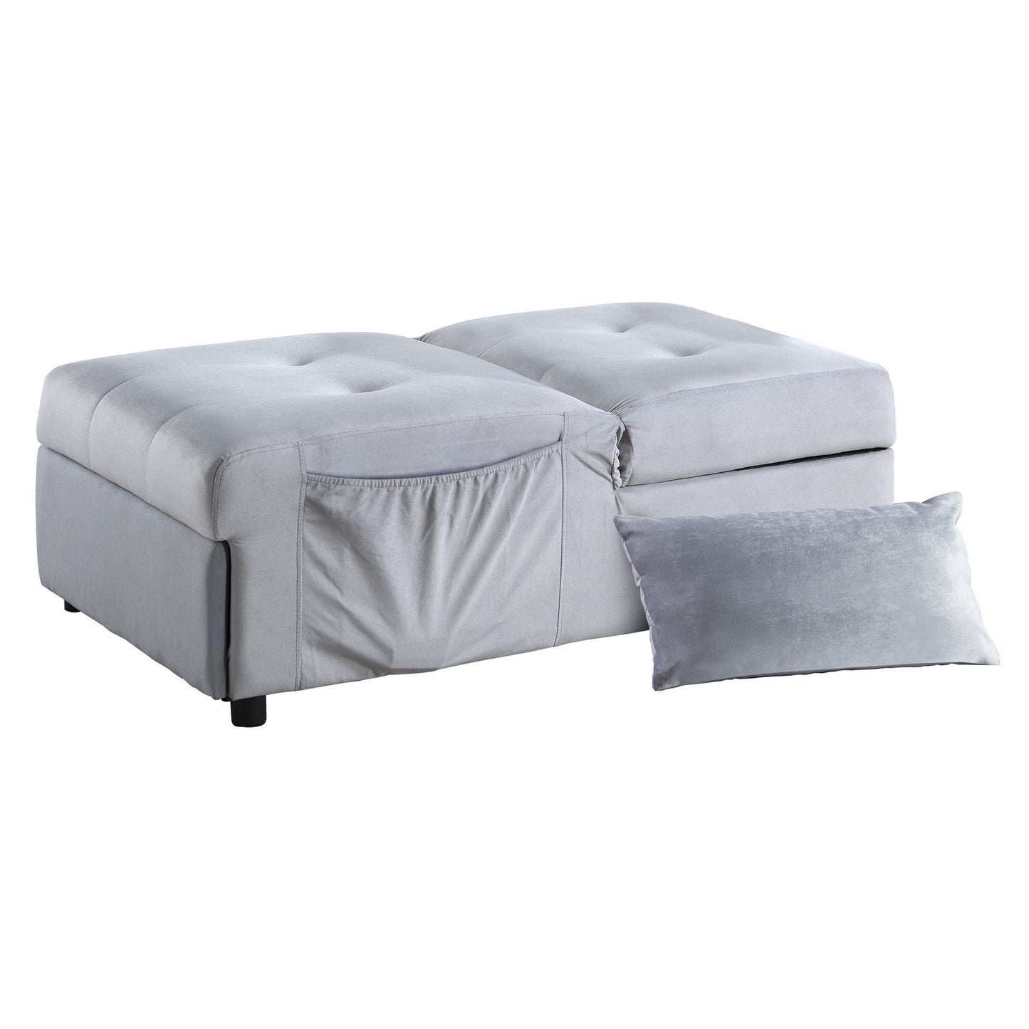 Modern Lift Top Storage Bench with Pull-out Bed 1pc Gray Velvet Tufted Solid Wood Furniture Convertible Chair image 10