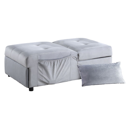 Modern Lift Top Storage Bench with Pull-out Bed 1pc Gray Velvet Tufted Solid Wood Furniture Convertible Chair image 10