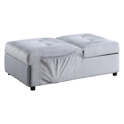 Modern Lift Top Storage Bench with Pull-out Bed 1pc Gray Velvet Tufted Solid Wood Furniture Convertible Chair image 11