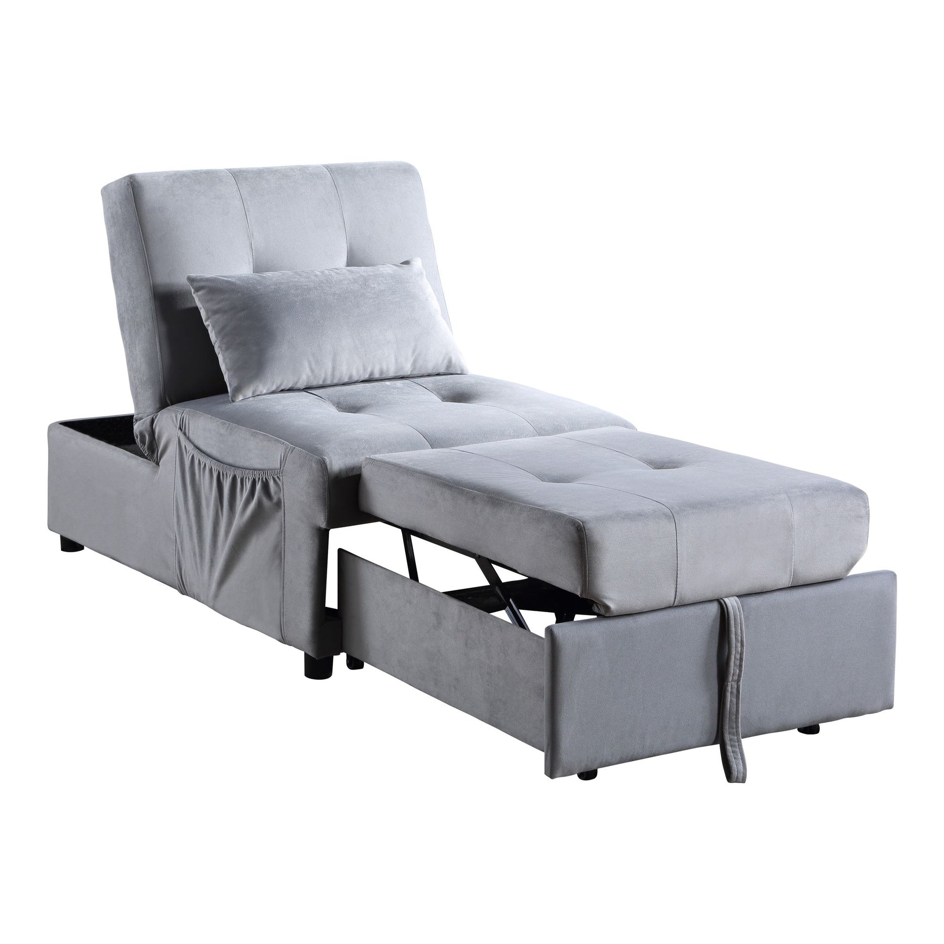 Modern Lift Top Storage Bench with Pull-out Bed 1pc Gray Velvet Tufted Solid Wood Furniture Convertible Chair image 6