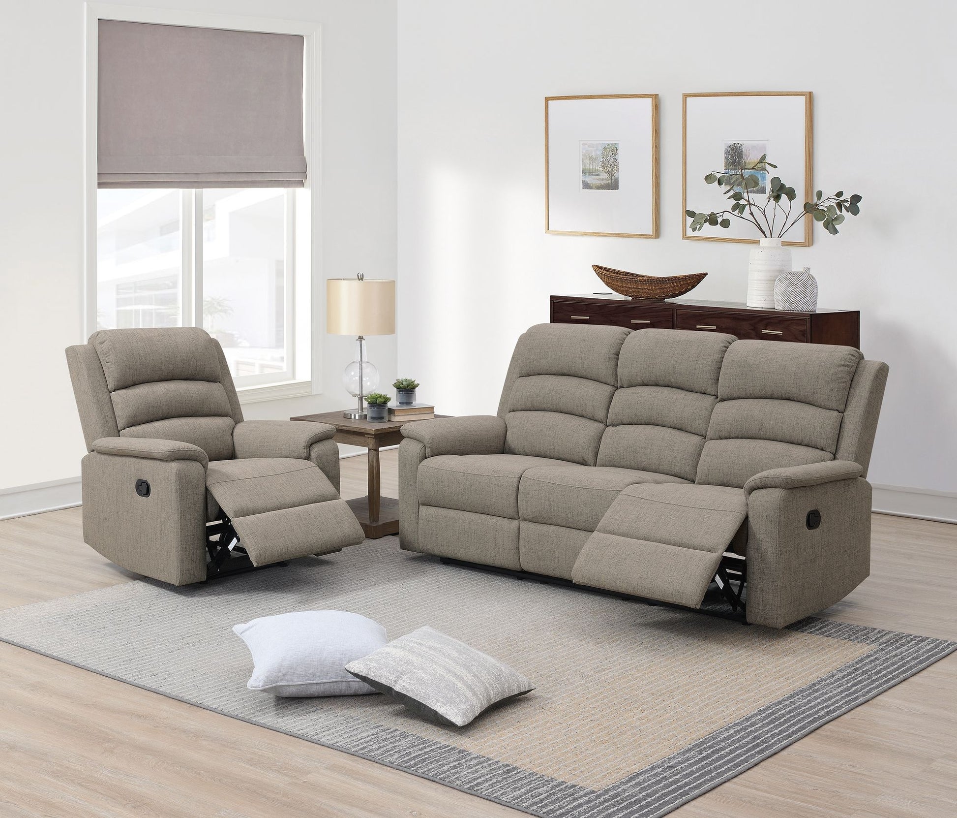 Modern Light Brown Color Burlap Fabric Recliner Motion Sofa 1pc Plush Couch Manual Motion Sofa Living Room Furniture image 7