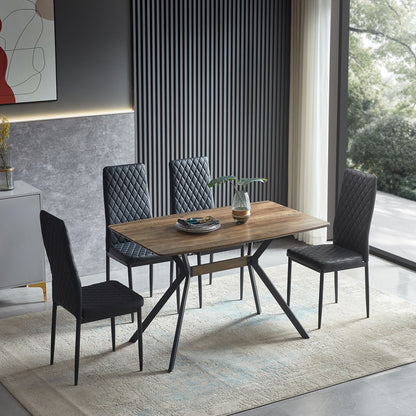 Modern Minimalist Style Dining Table MDF wooden Top Black Metal Shelf Metal Heat Transfer Legs Leveling Feet For Dining  image 4