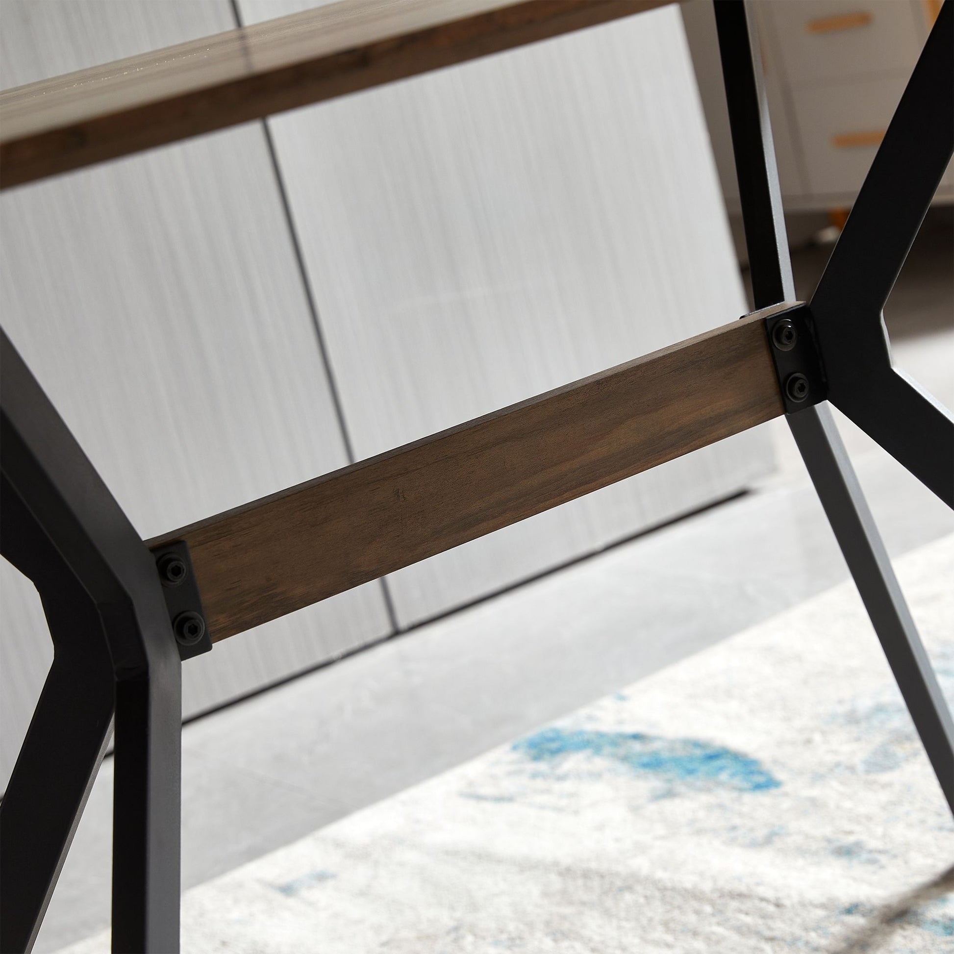 Modern Minimalist Style Dining Table MDF wooden Top Black Metal Shelf Metal Heat Transfer Legs Leveling Feet For Dining  image 6