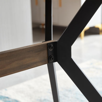 Modern Minimalist Style Dining Table MDF wooden Top Black Metal Shelf Metal Heat Transfer Legs Leveling Feet For Dining  image 7