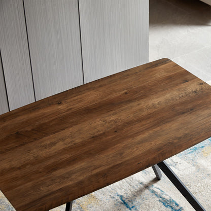 Modern Minimalist Style Dining Table MDF wooden Top Black Metal Shelf Metal Heat Transfer Legs Leveling Feet For Dining  image 5