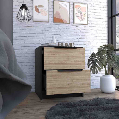 Modern Nightstand 19" H, Two Drawers, Black / Pine image 2