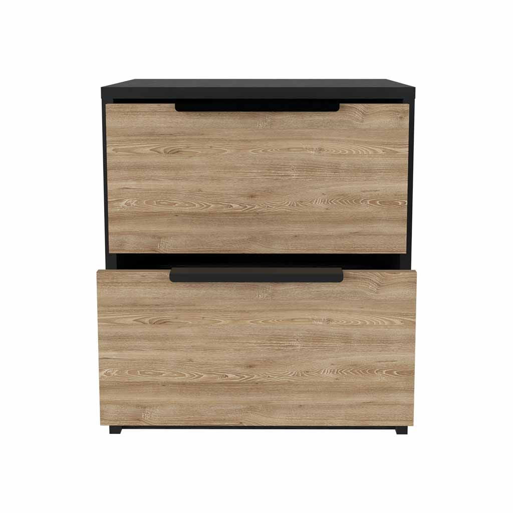 Modern Nightstand 19" H, Two Drawers, Black / Pine image 4
