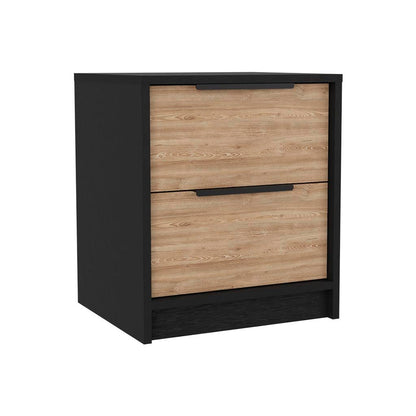 Modern Nightstand 19" H, Two Drawers, Black / Pine image 3
