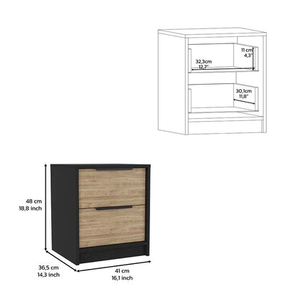 Modern Nightstand 19" H, Two Drawers, Black / Pine image 5