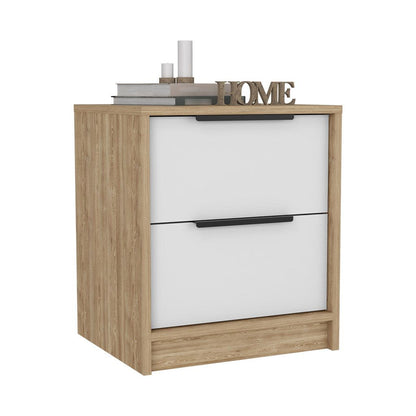 Modern Nightstand 19" H, Two Drawers, White / Light Oak image 5