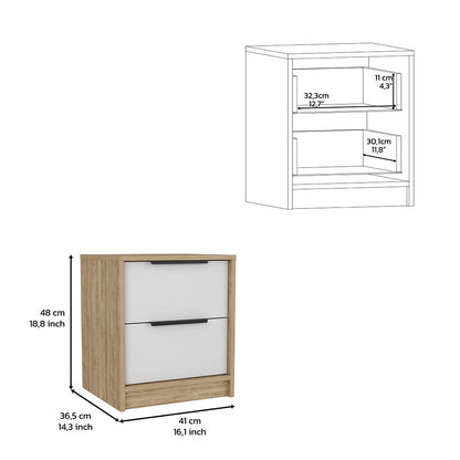 Modern Nightstand 19" H, Two Drawers, White / Light Oak image 6