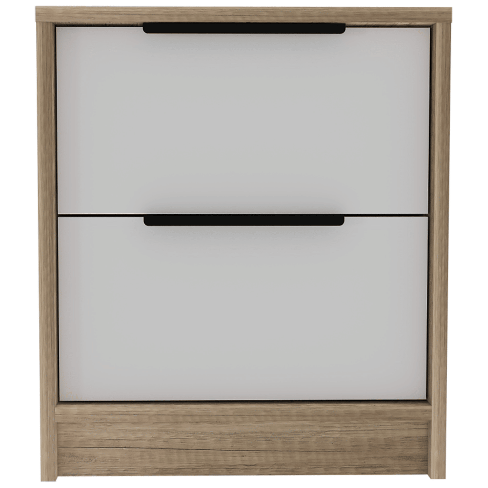 Modern Nightstand 19" H, Two Drawers, White / Light Oak image 3